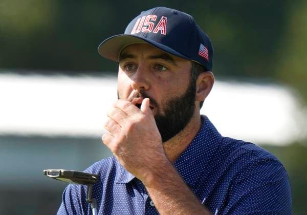 September 28, 2024, Montreal, Pq, Canada: United States team member Scottie Scheffler reacts after missing a putt on the 9th hole during their third round four-ball match at the Presidents Cup golf tournament at Royal Montreal Golf Club in Montreal Saturday, Sept. 28, 2024. Scottie Scheffler,  - ZUMAc35_ 20240928_zaf_c35_022 Copyright: xFrankxGunnx