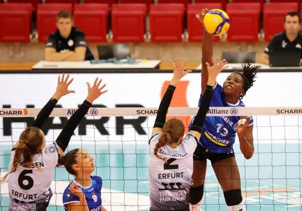 BAU 28.09.2024 Stuttgart Volleyball Supercup Allianz MTV Stuttgart vs. Schwarz-Weiss Erfurt, Krystal Rivers (Allianz)