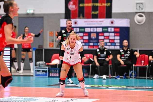 1. Volleyball Bundesliga Frauen, Dresdner SC vs. Ladies in Black Aachen; 28.09.2024 Patricia Nestler (Dresdner SC, 1) 1. Volleyball Bundesliga Frauen, Dresdner SC vs. Ladies in Black Aachen am 28.09.2024 in der Margon Arena Dresden Copyright: xBEAUTIFULxSPORTS Hoepnerx