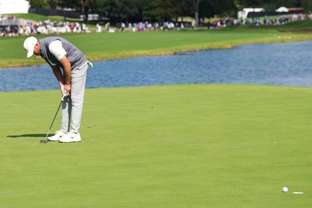September 28, 2024, Montreal, Pq, Canada: International team member Taylor Pendrith of Canada, reacts after leaving his putt short on the 16th hole during their third round four-ball match at the Presidents Cup golf tournament at Royal Montreal Golf Club in Montreal Saturday, Sept. 28, 2024. Taylor Pendrith,  - ZUMAc35_ 20240928_zaf_c35_068 Copyright: xNathanxDenettex