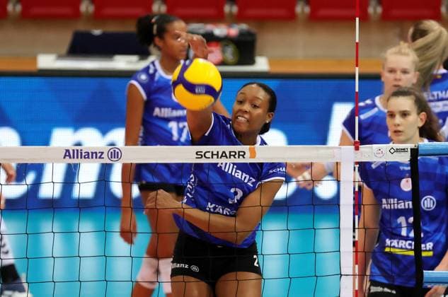 BAU 28.09.2024 Stuttgart Volleyball Supercup Allianz MTV Stuttgart vs. Schwarz-Weiss Erfurt, Breland Morrissette (Allianz)