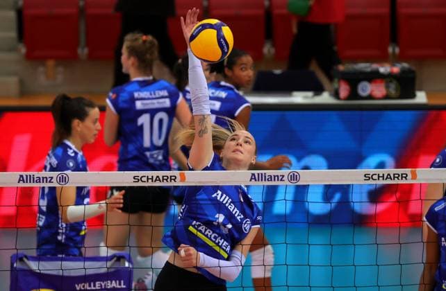 BAU 28.09.2024 Stuttgart Volleyball Supercup Allianz MTV Stuttgart vs. Schwarz-Weiss Erfurt, Kelsey Veltman (Allianz)