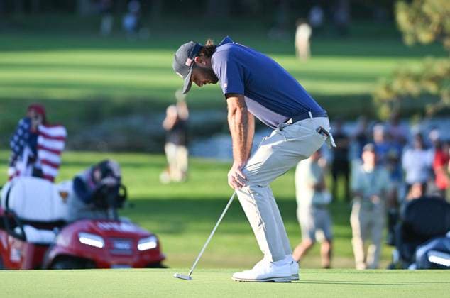 September 28, 2024, Montreal, Pq, Canada: United States team member Max Homa reacts after missing a putt on the 18th green during his fourth round foursome match against the International Team at the Presidents Cup golf tournament at the Royal Montreal Golf Club in Montreal, Saturday, Sept. 28, 2024. Max Homa,  - ZUMAc35_ 20240928_zaf_c35_175 Copyright: xGrahamxHughesx