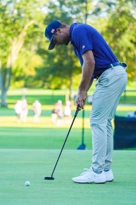 September 28, 2024, Montreal, Quebec, USA: Sam Burns (USA) putts the 14th green during Day 3 of the 2024 Presidents Cup at The Royal Montreal Golf Club. Montreal USA - ZUMAw109 20240928_fap_w109_050 Copyright: xDebbyxWongx