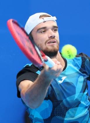 September 29, 2024, Tokyo, Japan - Tomas Machac of Czech Republic retuens the ball against Alex Michelsen of the United States at the quarter-final match of the Japan Open Tennis championships at the Ariake Colosseum in Tokyo on Sunday, September 29, 2024. (photo by Yoshio Tsunoda AFLO) Noxthirdxpartyxsales  (0765583166st)