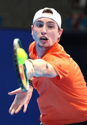 September 29, 2024, Tokyo, Japan - Ugo Humbert of France retuens the ball against Jack Draper of Britain at the quarter-final match of the Japan Open Tennis championships at the Ariake Colosseum in Tokyo on Sunday, September 29, 2024. Draper withdrew the game by injury. (photo by Yoshio Tsunoda AFLO) Noxthirdxpartyxsales  (0765599093st)
