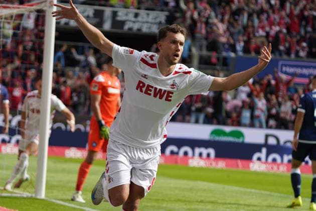Fussball, 2.BL Saison 2024 2025, 1.FC Köln-Karlsruhe SC , Rheinenergie Köln luca waldschmidt , jubelt , FC Köln Aktion, Einzelbild