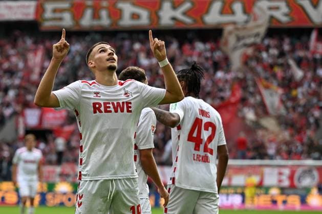 Koeln, Rheinenergiestadion, 29.09.24, GER, Herren, 2.Bundesliga, Saison 2024-2025, 1.FC Koeln - Karlsruher SC Bild: Tim LEMPERLE (Koeln) jubelt nach seinem Tor zum 4:2 Only for editorial use! DFL regulations prohibit any use of photographs as image sequences and or quasi-video. NRW Deutschland