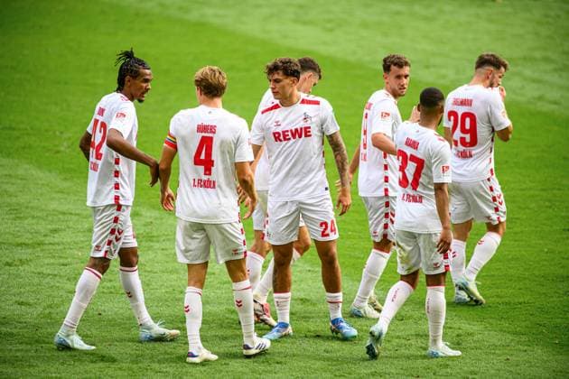 COLOGNE, GERMANY - 29 SEPTEMBER, 2024: Damion Downs, Timo Huebers, Julian Pauli, Linton Maina, Jan Thielmann, The football match of 2.Bundesliga 1.FC Koeln vs Karlsruher SC at Rhein Energie Stadion  Copyright: xVITALIIxKLIUIEVx