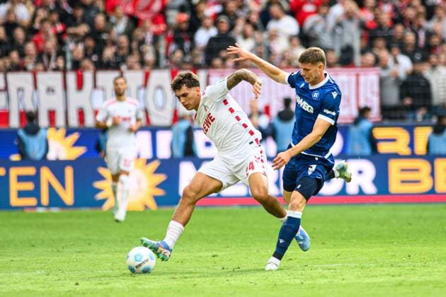 COLOGNE, GERMANY - 29 SEPTEMBER, 2024: Julian Pauli, Andrin Hunziker, The football match of 2.Bundesliga 1.FC Koeln vs Karlsruher SC at Rhein Energie Stadion  Copyright: xVITALIIxKLIUIEVx