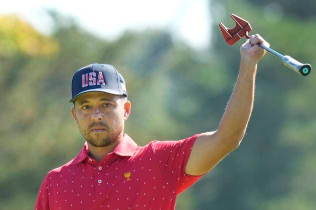 September 29, 2024, Montreal, Pq, Canada: United States team member Xander Schauffele reacts after making a birdie on the first hole during their fifth round singles match at the Presidents Cup golf tournament at Royal Montreal Golf Club on Sunday, September 29, 2024 in Montreal. Xander Schauffele  - ZUMAc35_ 20240929_zaf_c35_003 Copyright: xFrankxGunnx