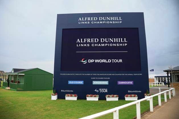 30th September 2024; Old Course at St Andrews, St Andrews, Fife, Scotland; Alfred Dunhill Links Golf Championship, First Practice Day; Branded scoreboard on the Old Course, St Andrews, during a practice round ahead of the Dunhill Links Championship  ActionPlus12698484 DavidxYoung