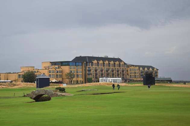 30th September 2024; Old Course at St Andrews, St Andrews, Fife, Scotland; Alfred Dunhill Links Golf Championship, First Practice Day; The Swilken Bride and Old Course hotel during a practice round at the Old Course, St Andrews ahead of the Dunhill Links Championship  ActionPlus12698486 DavidxYoung