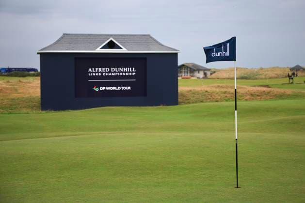 30th September 2024; Old Course at St Andrews, St Andrews, Fife, Scotland; Alfred Dunhill Links Golf Championship, First Practice Day; Sponsors branding on the Old Course, St Andrews, during a practice round ahead of the Dunhill Links Championship  ActionPlus12698489 DavidxYoung