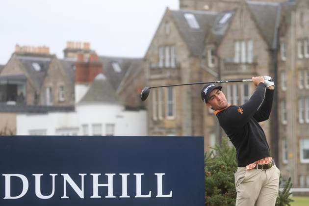 Sport Bilder des Tages 30th September 2024; Old Course at St Andrews, St Andrews, Fife, Scotland; Alfred Dunhill Links Golf Championship, First Practice Day; Lachlan Barker of the USA tees off on the second hole the Old Course, St Andrews, during a practice round ahead of the Dunhill Links Championship  ActionPlus12698501 DavidxYoung