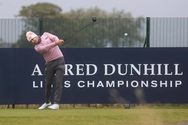 30th September 2024; Old Course at St Andrews, St Andrews, Fife, Scotland; Alfred Dunhill Links Golf Championship, First Practice Day; Matthias Schwab of Austria tees off on the seventeenth hole of the Old Course, St Andrews, during a practice round ahead of the Dunhill Links Championship  ActionPlus12698508 DavidxYoung