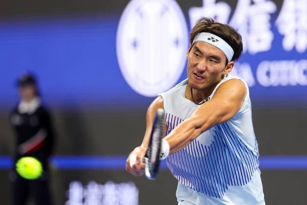 BEIJING, CHINA - SEPTEMBER 30: Bu Yunchaokete of China competes in the Men s Singles Quarterfinal match against Andrey Rublev of Russia on day eight of 2024 China Open at National Tennis Center on September 30, 2024 in Beijing, China.  Copyright: xVCGx 111521255906