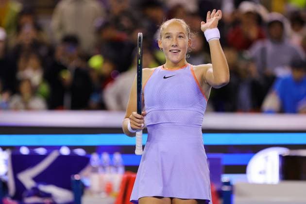 BEIJING, CHINA - SEPTEMBER 30: Mirra Andreeva of Russia reacts in the Women s Singles Round of 32 match against Donna Vekic of Croatia on day eight of 2024 China Open at National Tennis Center on September 30, 2024 in Beijing, China.  Copyright: xVCGx 111521259321