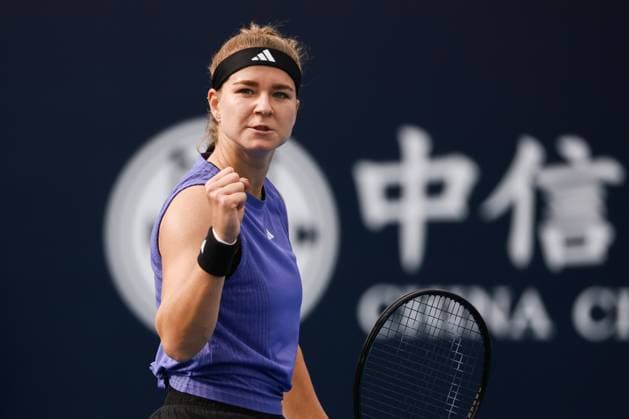 BEIJING, CHINA - SEPTEMBER 30: Karolina Muchova of Czech Republic reacts in the Women s Singles Round of 32 match against Jaqueline Cristian of Romania on day eight of 2024 China Open at National Tennis Center on September 30, 2024 in Beijing, China.  Copyright: xVCGx 111521261005