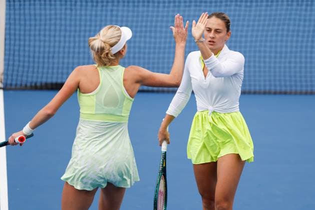 BEIJING, CHINA - SEPTEMBER 30: Lyudmyla Kichenok and Marta Kostyuk of Ukraine react in the Women s Doubles Round of 32 match against Katerina Siniakova of Czech Republic and Taylor Townsend of America on day eight of 2024 China Open at National Tennis Center on September 30, 2024 in Beijing, China.  Copyright: xVCGx 111521261772