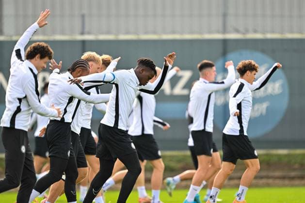 SOCCER - UEFA CL, Sturm vs Brugge GRAZ,AUSTRIA,01.OCT.24 - SOCCER - UEFA Champions League, SK Sturm Graz vs FC Bruegge, preview, training Sturm. Image shows players of Sturm.  GEPAxpictures xAvnixRetkoceri