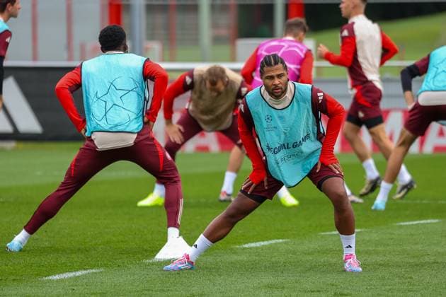 Serge Gnabry (FC Bayern Muenchen, 07) beim Training, Abschlusstraining, FC Bayern Muenchen, Fussball, UEFA Champions League, 2. Spieltag, Saison 24 25, 01.10.2024, Abschlusstraining, FC Bayern Muenchen, Fussball, UEFA Champions League, 2. Spieltag, Saison 24 25, 01.10.2024 Muenchen Copyright: xEibner-Pressefoto JennixMaulx EP_JML
