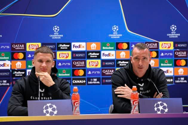 Sturm Graz v Club Brugge - UEFA Champions League - media activities KLAGENFURT, AUSTRIA - OCTOBER 01 : Tzolis Christos forward of Club Brugge and Hayen Nicky head coach of Club Brugge pictured during a press coneference prior to the UEFA Champions League match between and on October 1, 2024 in Klagenfurt, Austria, 01 10 2024 Klagenfurt Austria  Copyright: xJanxDexMeuleneirx