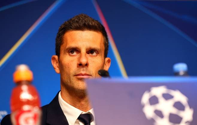 Juventus Turin Pressekonferenz Champions League Leipzig, 01.10.2024, RB Akademie, Fussball, UEFA Champions League, Matchday-1, RB LEIPZIG vs. JUVENTUS TURIN am 02 10 2024 , Pressekonferenz Juventus Turin , Im Bild: Trainer Thiago Motta (JUVENTUS TURIN) ,