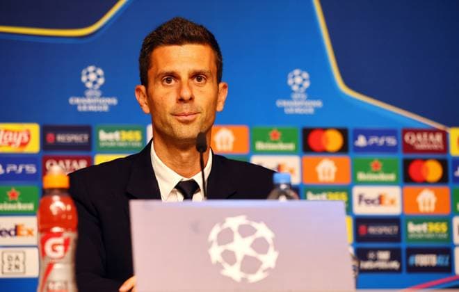 Juventus Turin Pressekonferenz Champions League Leipzig, 01.10.2024, RB Akademie, Fussball, UEFA Champions League, Matchday-1, RB LEIPZIG vs. JUVENTUS TURIN am 02 10 2024 , Pressekonferenz Juventus Turin , Im Bild: Trainer Thiago Motta (JUVENTUS TURIN) ,