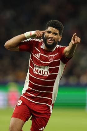 SOCCER - UEFA CL, RBS vs Brest SALZBURG,AUSTRIA,01.OCT.24 - SOCCER - UEFA Champions League, Red Bull Salzburg vs Stade Brestois 29. Image shows the rejoicing of Mahdi Camara (Brest).  GEPAxpictures xMathiasxMandl