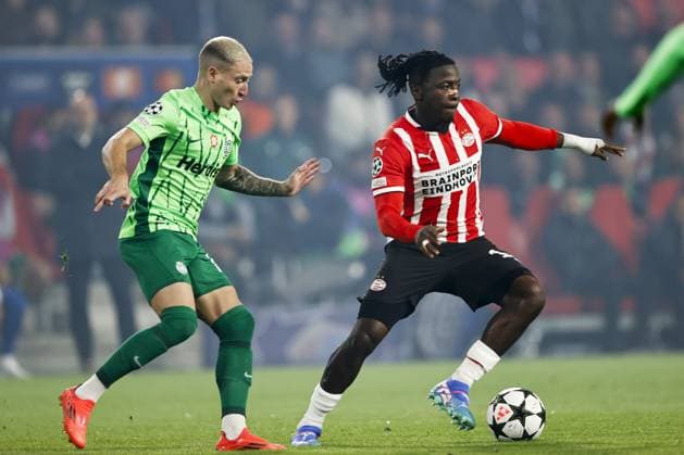 EINDHOVEN - (l-r) Nuno Santos of Sporting Sporting CP, Johan Bakayoko of PSV Eindhoven during the UEFA Champions league match between PSV Eindhoven and Sporting CP at Phillips stadium on Oct. 1, 2024 in Eindhoven, Netherlands. ANP MAURICE VAN STEEN UEFA Champions League 2024 25 League Phase MD2 2024 25 xVIxANPxSportx xxANPxIVx 509868793 originalFilename: 509868793.jpg