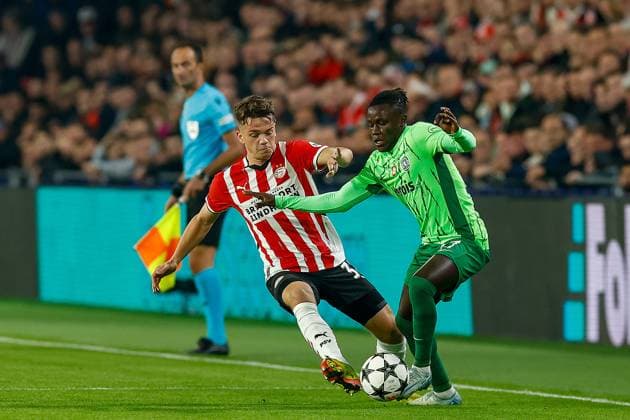 EINDHOVEN, 12-05-2019, Philips stadium. Dutch football, Champions League, season 2024-2025. Player PSV Richard Ledezma vs Player Sporting CP Geovany Quenda PSV - Sporting CP  x26368873x Copyright: