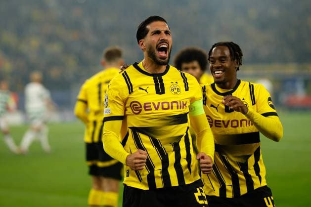 Champions League (24 25), Spieltag 2: Borussia Dortmund - Celtic Glasgow, Signal Iduna Park, Emre Can (Borussia Dortmund) jubelt nach seinem Tor zum 1: 0 DFB DFL REGULATIONS PROHIBIT ANY USE OF PHOTOGRAPHS AS IMAGE SEQUENCES AND OR QUASI-VIDEO. Copyright: HMBxMedia JoachimxBywaletz