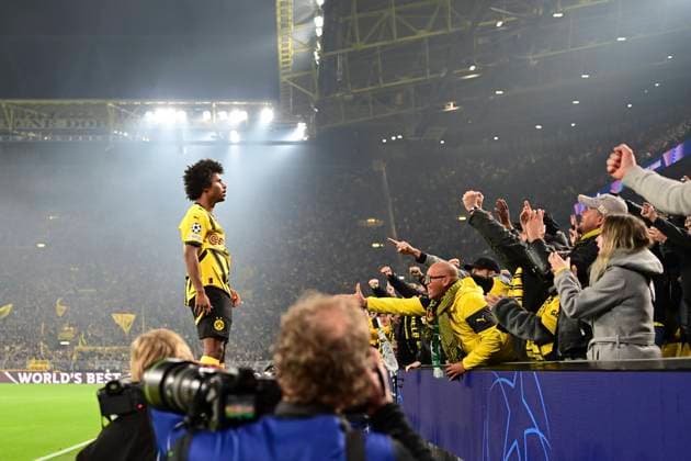 Sport Bilder des Tages Torjubel zum 2:1 durch Karim Adeyemi 27 (Borussia Dortmund), Borussia Dortmund vs. Celtic Glasgow, Fussball, Champions League, 2. Spieltag, 01.10.2024 Dortmund Nordrhein-Westfalen Deutschland