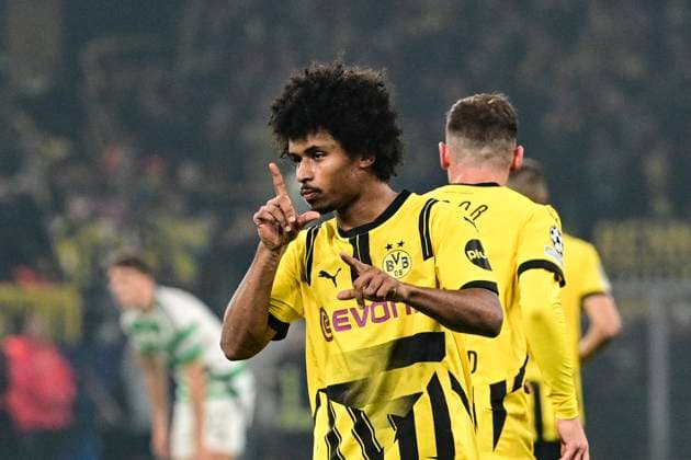 Torjubel zum 2:1 durch Karim Adeyemi 27 (Borussia Dortmund), Borussia Dortmund vs. Celtic Glasgow, Fussball, Champions League, 2. Spieltag, 01.10.2024 Dortmund Nordrhein-Westfalen Deutschland