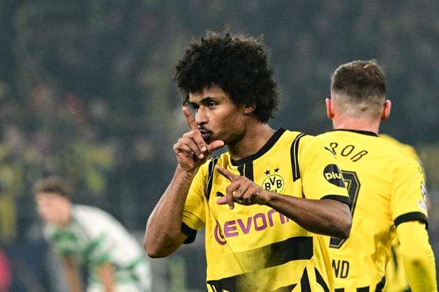 Torjubel zum 2:1 durch Karim Adeyemi 27 (Borussia Dortmund), Borussia Dortmund vs. Celtic Glasgow, Fussball, Champions League, 2. Spieltag, 01.10.2024 Dortmund Nordrhein-Westfalen Deutschland