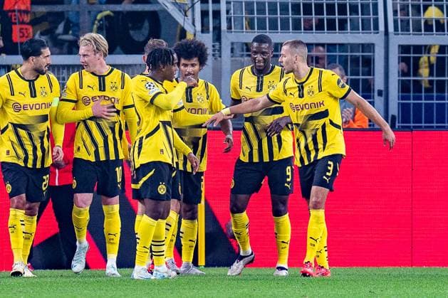 01.10.2024, Borussia Dortmund vs. Celtic Glasgow, UEFA Champions League, 2. Spieltag Karim Adeyemi (Borussia Dortmund, 27) jubelt nach seinem Tor zum 3:1 Serhou Guirassy (Borussia Dortmund, 9) Copyright: xBahhoxKarax