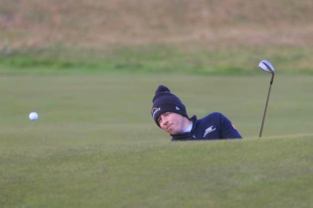 1st October 2024; Old Course at St Andrews, St Andrews, Fife, Scotland; Alfred Dunhill Links Golf Championship, Second Practice Day; Matt Fitzpatrick of England plays from the road hole bunker on the seventeenth hole of the Old Course, St Andrews, during a practice round ahead of the Dunhill Links Championship  ActionPlus12698763 DavidxYoung