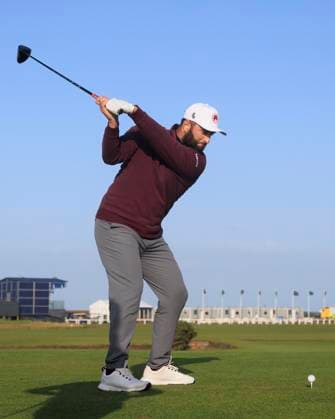 1st October 2024; Old Course at St Andrews, St Andrews, Fife, Scotland; Alfred Dunhill Links Golf Championship, Second Practice Day; Jon Rahm of Spain tees off on the eighteenth hole of the Old Course, St Andrews, during a practice round ahead of the Dunhill Links Championship  ActionPlus12698776 DavidxYoung