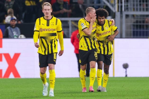 01.10.2024, Fussball, Saison 2024 2025, UEFA Champions League, 2. Spieltag, Borussia Dortmund - Celtic Glasgow, v. l. Julian Ryerson (Borussia Dortmund), Karim Adeyemi (Borussia Dortmund) bejubeln das Tor zum 5:1, Dortmund Signal Iduna Park NRW Deutschland xRHR-FOTO DEx Copyright: DennisxEwert RHR-FOTOx RHR-FOTO DE