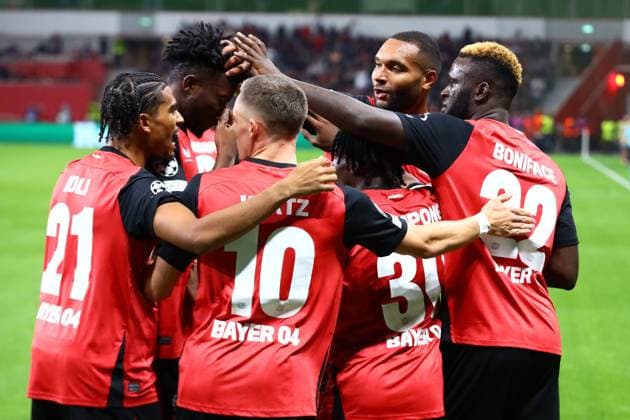 Tor zum 1:0 fuer Leverkusen durch Victor Boniface 22 (Bayer 04 Leverkusen) Bayer 04 Leverkusen vs. AC Mailand, Fussball, UEFA Champions League, 2. Spieltag, 01.10.2024 Foto: kolbert-press Ant Palmer BayArena NRW Deutschland