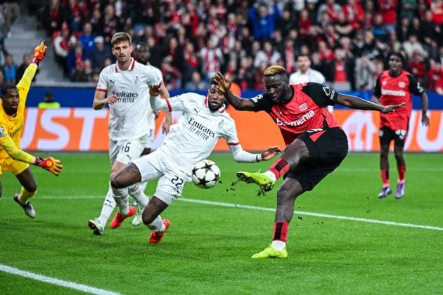 Sport Bilder des Tages 01.10.2024, Fussball, Champions League, 2. Spieltag, Saison 2024 2025, Bayer 04 Leverkusen - AC Mailand, Victor Boniface (Bayer Leverkusen) erzielt das Tor zum 1:0 xRHR-FOTO TKx Copyright: RHR-FOTOx RHR-FOTO TK