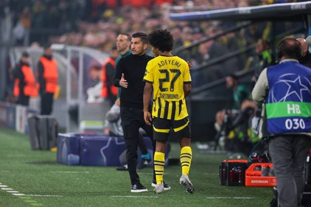 01.10.2024, Fussball, Saison 2024 2025, UEFA Champions League, 2. Spieltag, Borussia Dortmund - Celtic Glasgow, v. l. Trainer Nuri Sahin (Borussia Dortmund) tröstet Karim Adeyemi (Borussia Dortmund), Dortmund Signal Iduna Park NRW Deutschland xRHR-FOTO DEx Copyright: DennisxEwert RHR-FOTOx RHR-FOTO DE