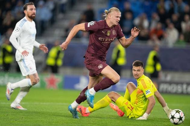 Erling Haaland scores a goal during UEFA Champions league match, SK Slovan Bratislava - Manchester City , 01. october 2024 Copyright: xMICHALxFAJT,ZOSPORTU.SKx DSC_2683