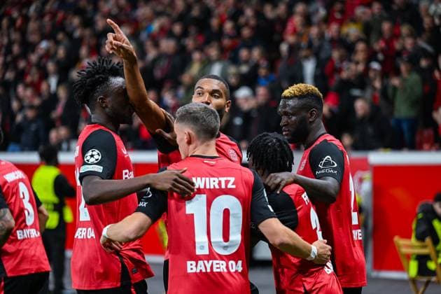 01.10.2024, Fussball, Champions League, 2. Spieltag, Saison 2024 2025, Bayer 04 Leverkusen - AC Mailand, Victor Boniface (Bayer Leverkusen) freut sich über das Tor zum 1:0 mit der Mannschaft. xRHR-FOTO TKx Copyright: RHR-FOTOx RHR-FOTO TK