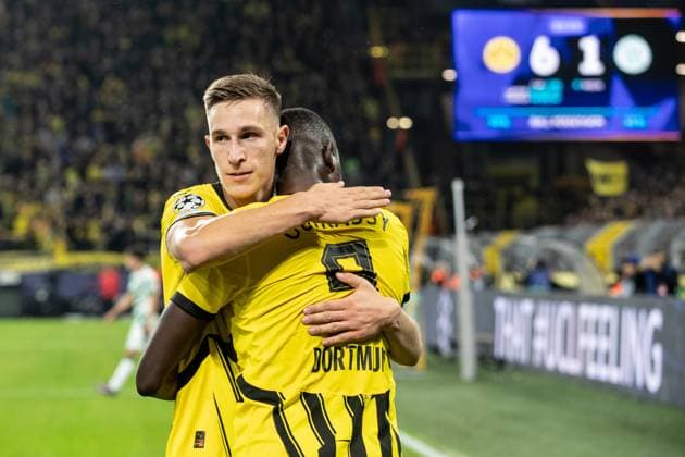 UEFA Champions League: Borussia Dortmund - Celtic Glasgow; 01.10.2024 Borussia Dortmund im Jubel zum 6:1, durch Serhou Guirassy (Borussia Dortmund, 9). Nico Schlotterbeck (Borussia Dortmund, 4) im Jubel. UEFA Champions League: Borussia Dortmund - Celtic Glasgow; Signal Iduna Park, Dortmund; 01.10.2024 Copyright: xBEAUTIFULxSPORTS Buriakovx