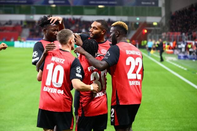 Tor zum 1:0 fuer Leverkusen durch Victor Boniface 22 (Bayer 04 Leverkusen) Bayer 04 Leverkusen vs. AC Mailand, Fussball, UEFA Champions League, 2. Spieltag, 01.10.2024 Foto: kolbert-press Ant Palmer BayArena NRW Deutschland