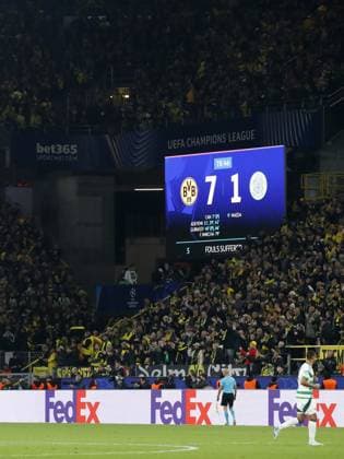 DORTMUND - 7-1 on the scoreboard during the UEFA Champions League match between Borussia Dortmund and Celtic FC at the Signal Iduna Park on Oct. 01, 2024 in Dortmund, Germany. ANP Hollandse Hoogte BART STOUTJESDIJK UEFA Champions League 2024 25 League Phase MD2 2024 25 xVIxANPxSportx xBartxStoutjesdijkxIVx 509878123 originalFilename: 509878123.jpg