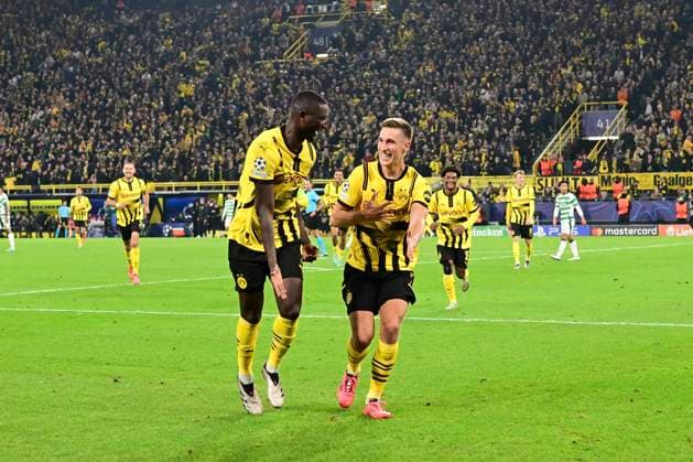 Torjubel zum 6:1 durch Serhou Guirassy 9 (Borussia Dortmund), Borussia Dortmund vs. Celtic Glasgow, Fussball, Champions League, 2. Spieltag, 01.10.2024 Dortmund Nordrhein-Westfalen Deutschland