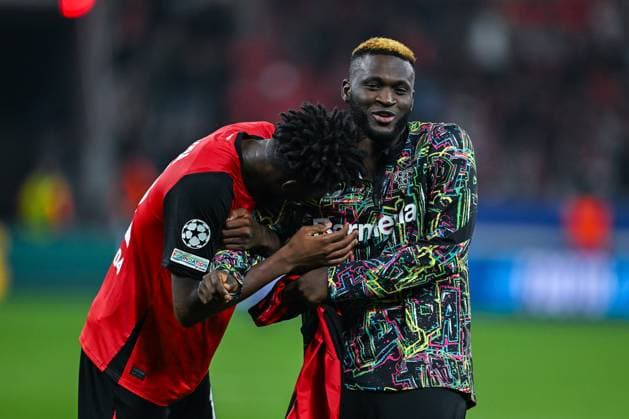 01.10.2024, Fussball, Champions League, 2. Spieltag, Saison 2024 2025, Bayer 04 Leverkusen - AC Mailand, Edmond Tapsoba (Bayer Leverkusen), Victor Boniface (Bayer Leverkusen) xRHR-FOTO TKx Copyright: RHR-FOTOx RHR-FOTO TK